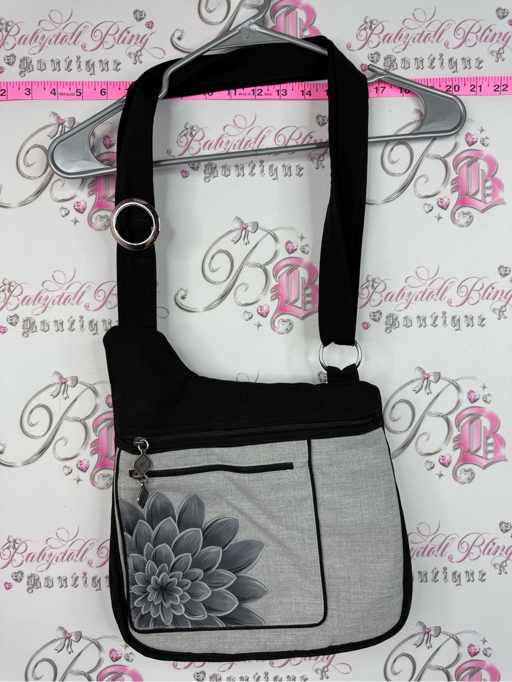 Jaks bag Stylish Gray & Black Crossbody Shoulder Bag - Floral Accent